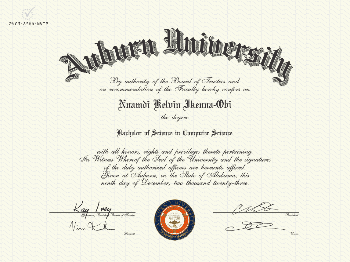 Bachelor of Science in Computer Science certificate